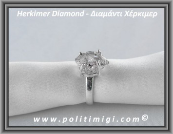 Herkimer Diamond Δαχτυλίδι 3.7gr 1.5x0.9x0.9cm nο52 Ασήμι 925