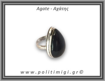 Αχάτης Μαύρος Δαχτυλίδι 11,8gr 3,1x2,2cm σε κράμα ορείχαλκου Νο59,5