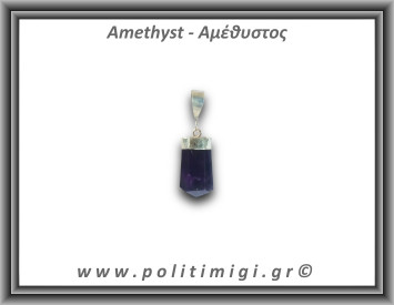 Αμέθυστος Μενταγιόν Ράβδος Αιχμή 2,94gr 2,1cm Ασήμι 925