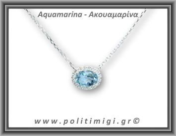 Ακουαμαρίνα Μενταγιόν Ταγιέ Αλυσίδα 2gr 0,8x0,7cm Ασήμι 925