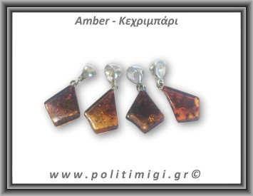 Κεχριμπάρι cognac Μενταγιόν Fancy 1,3gr 2,1cm Ασήμι 925