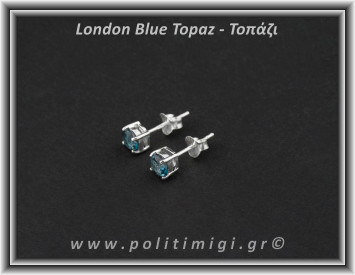 Τοπάζι Μπλε London Σκουλαρίκια Ταγιέ 0,89gr 0,6cm Ασήμι 925