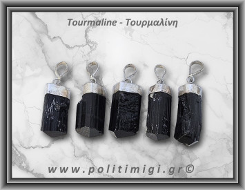 Τουρμαλίνη Μαύρη Σορλίτης Ράβδος Μενταγιόν 6gr 2,5cm Ασήμι 925