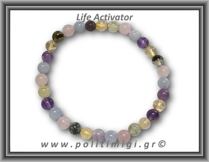 Life Activator Βραχιόλι 6mm Αμέθυστος, Ακουαμαρίνα, Κιτρίνης, Επίδοτο, Πρενίτης, Ροζ Χαλαζίας