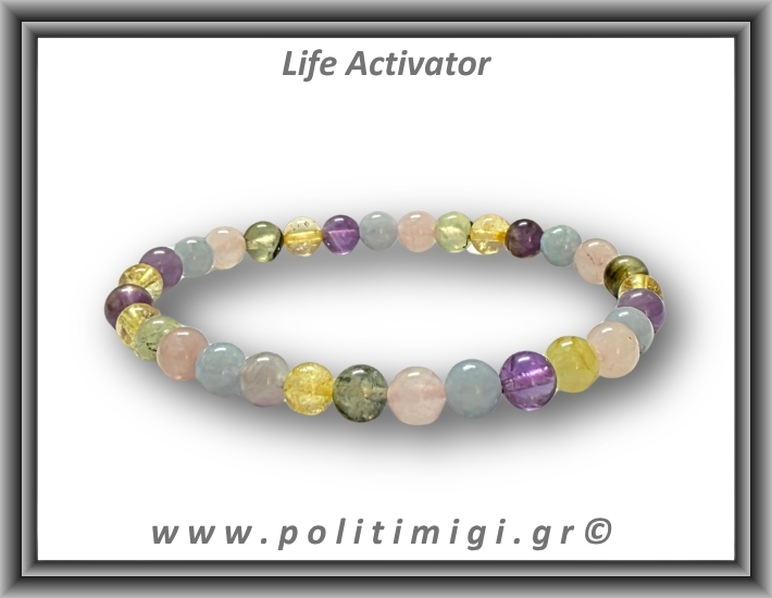 Life Activator Βραχιόλι 6mm Αμέθυστος, Ακουαμαρίνα, Κιτρίνης, Επίδοτο, Πρενίτης, Ροζ Χαλαζίας