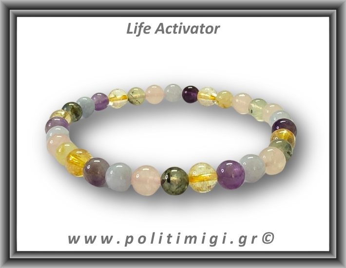 Life Activator Βραχιόλι 6mm Αμέθυστος, Ακουαμαρίνα, Κιτρίνης, Επίδοτο, Πρενίτης, Ροζ Χαλαζίας