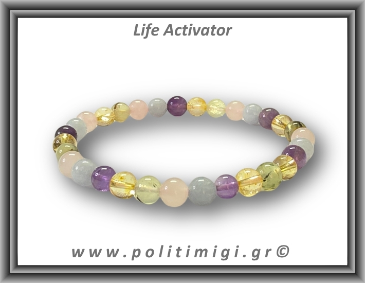 Life Activator Βραχιόλι 6mm Αμέθυστος, Ακουαμαρίνα, Κιτρίνης, Επίδοτο, Πρενίτης, Ροζ Χαλαζίας