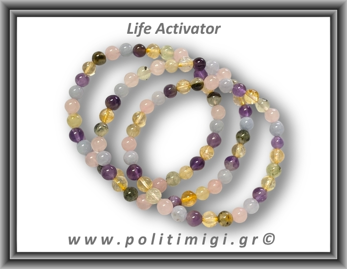 Life Activator Βραχιόλι 6mm Αμέθυστος, Ακουαμαρίνα, Κιτρίνης, Επίδοτο, Πρενίτης, Ροζ Χαλαζίας