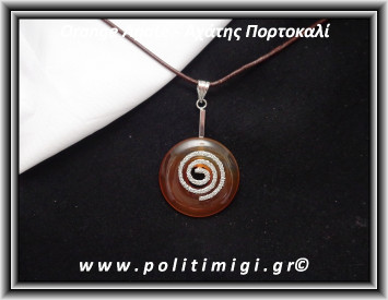 Αχάτης Πορτοκαλί 003 Μενταγιόν-Σπείρα 7-9gr 3cm με Καφέ Δερμάτινο Κορδόνι