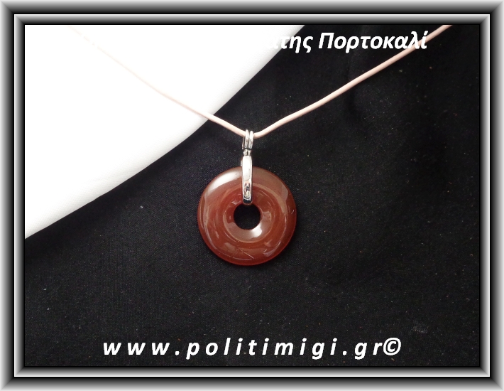 ΩΨ-Αχάτης Πορτοκαλί 001 Μενταγιόν 7,5-10gr 3cm με Ροζ Δερμάτινο Κορδόνι